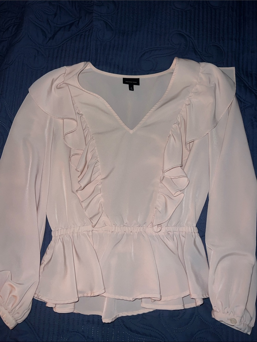 Who What Wear Light Pink Ruffle V-Neck Peplum Blouse size S
